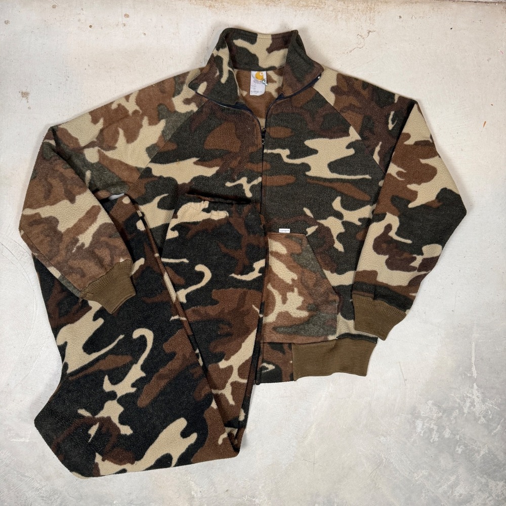 Vintage Carhartt Polartec Fleece Camo Set Jacket Pants XL Tall Made in USA 723T